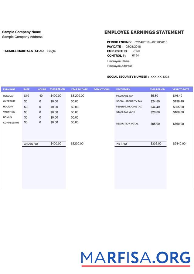 Realistic Employee earnings statement format version 8 template